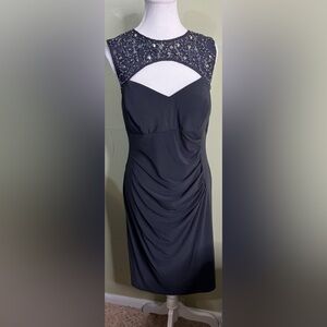 Cache dark gray keyhole open back sequins neckline Sleeveless Ruched Dress